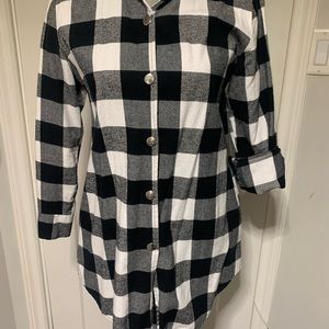 Extra long snap up check shirt with pockets